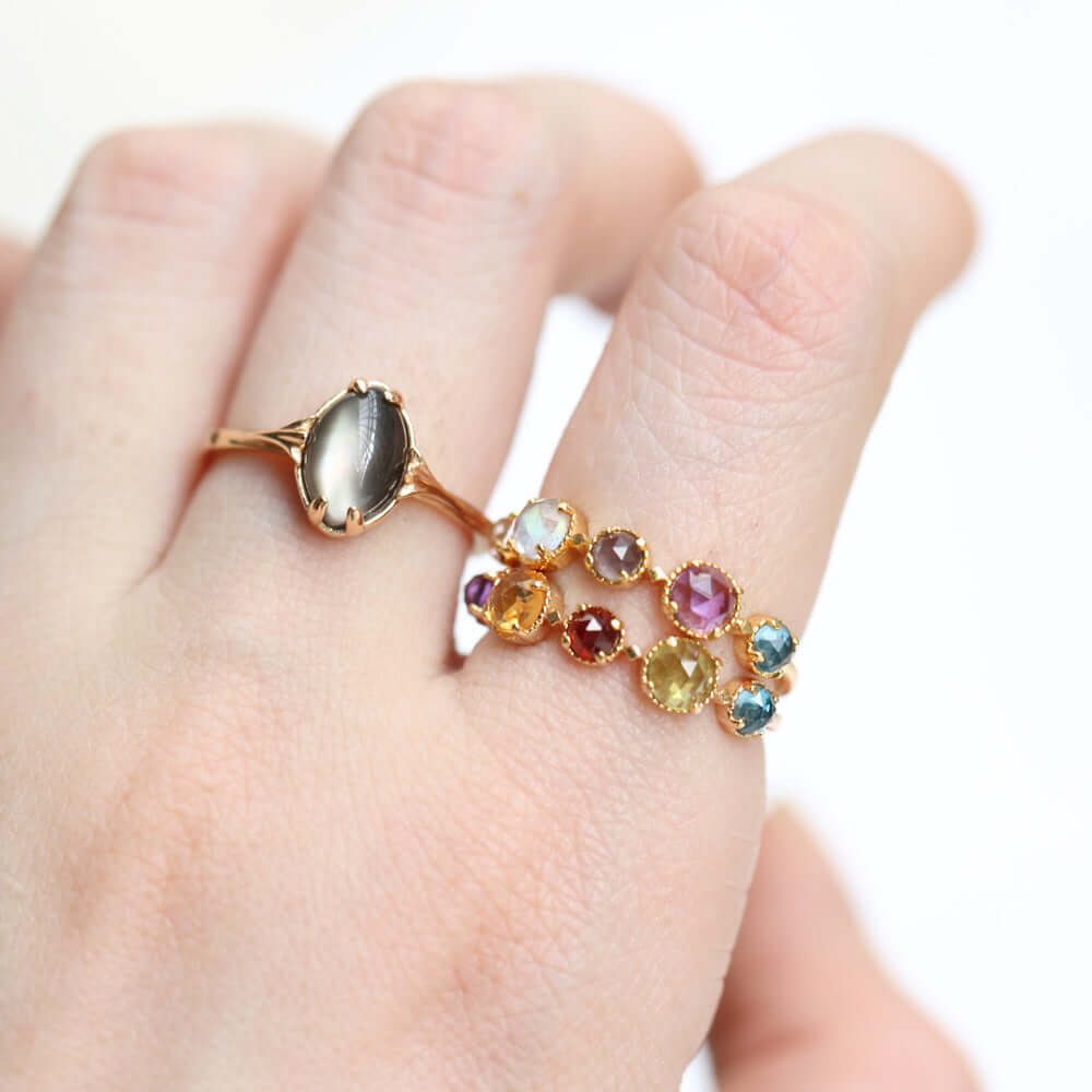 Mystery Black Shell Clear Quartz Gemstone Rings