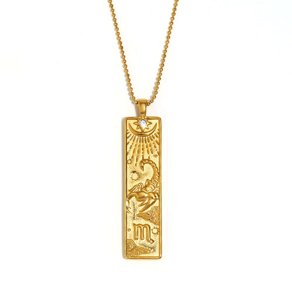 Rectangular Zodiac Pendant Necklace Gold | JN3474