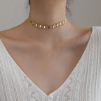 18K Gold Sequin Clavicle Layering Choker Necklace