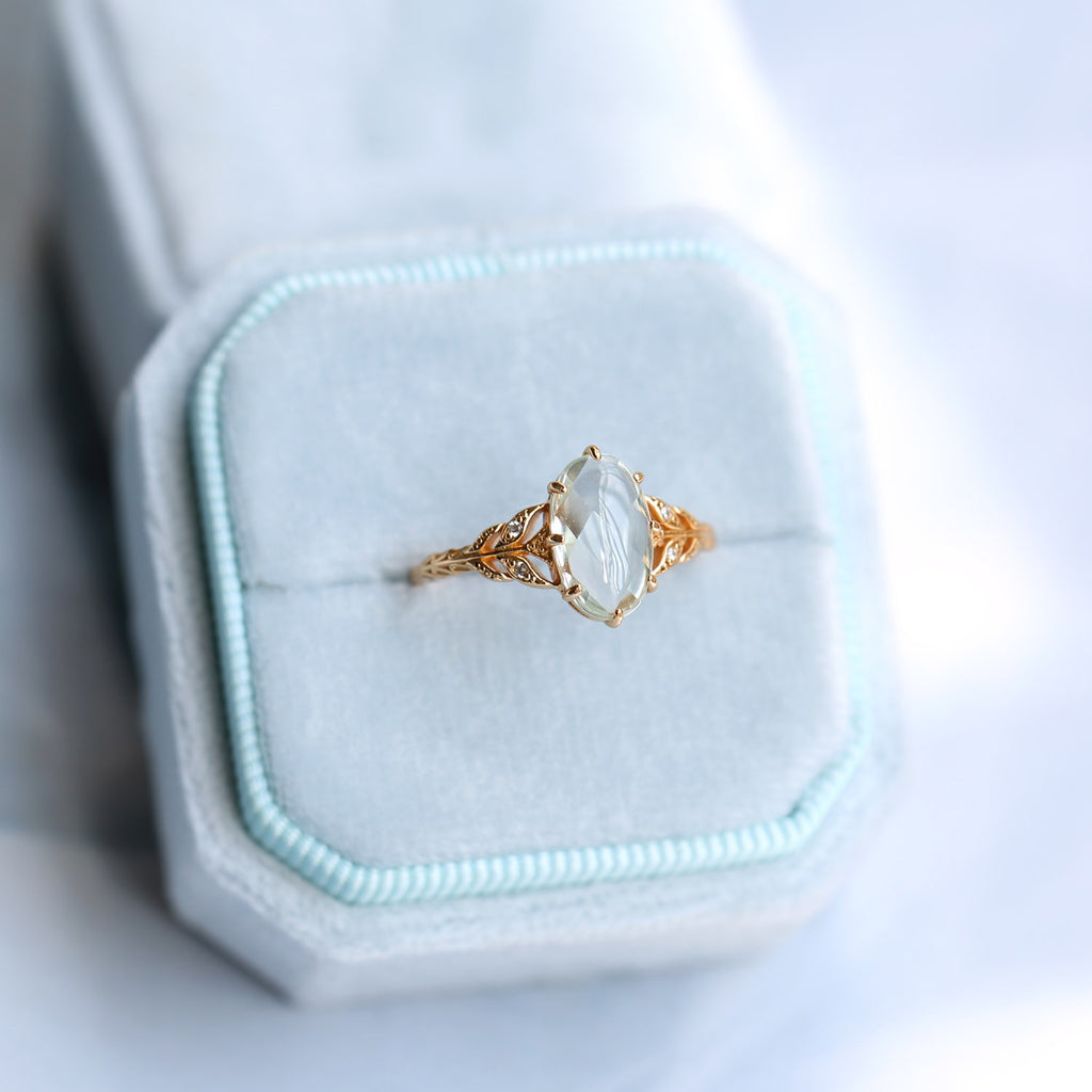 Vintage Green Amethyst Leaf Branch Ring