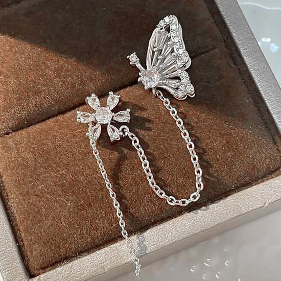 Classic Flower Tassel Earrings Chain Ear Cuff