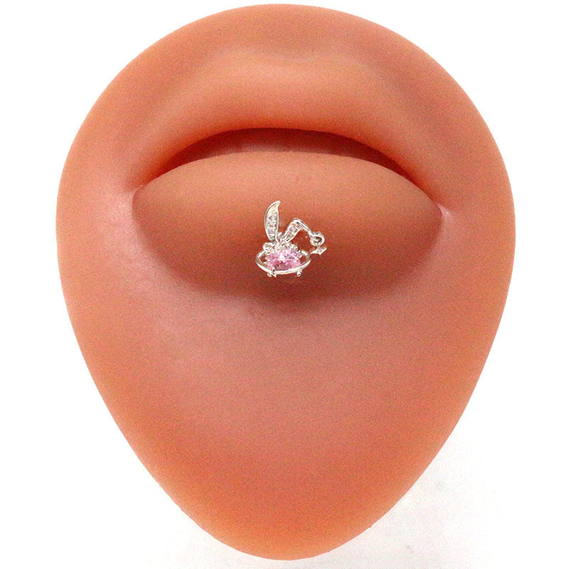 Pink Bunny Heart Surgical Steel Navel Ring Nose Ring