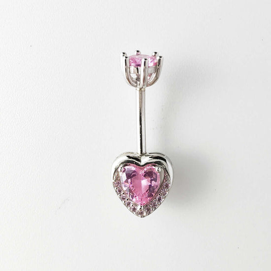 Pink CZ Heart Double Mount Belly Button Ring