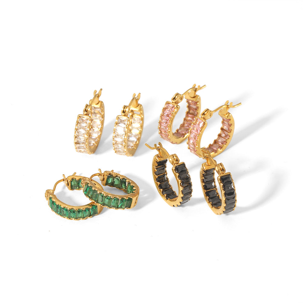 18K Gold Plated Sparkly CZ Hoop Earrings