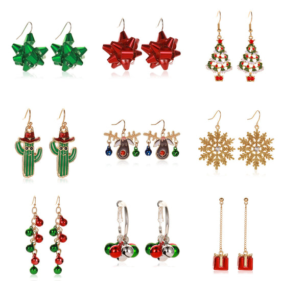 Red Bow Snowflakes Jingle Bell Festive Earrings