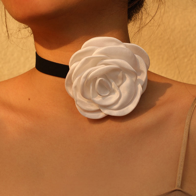 Rose Phantom Flower Suede Choker Costume Necklace