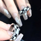 Black & White Checkerboard Layered Ring Silver