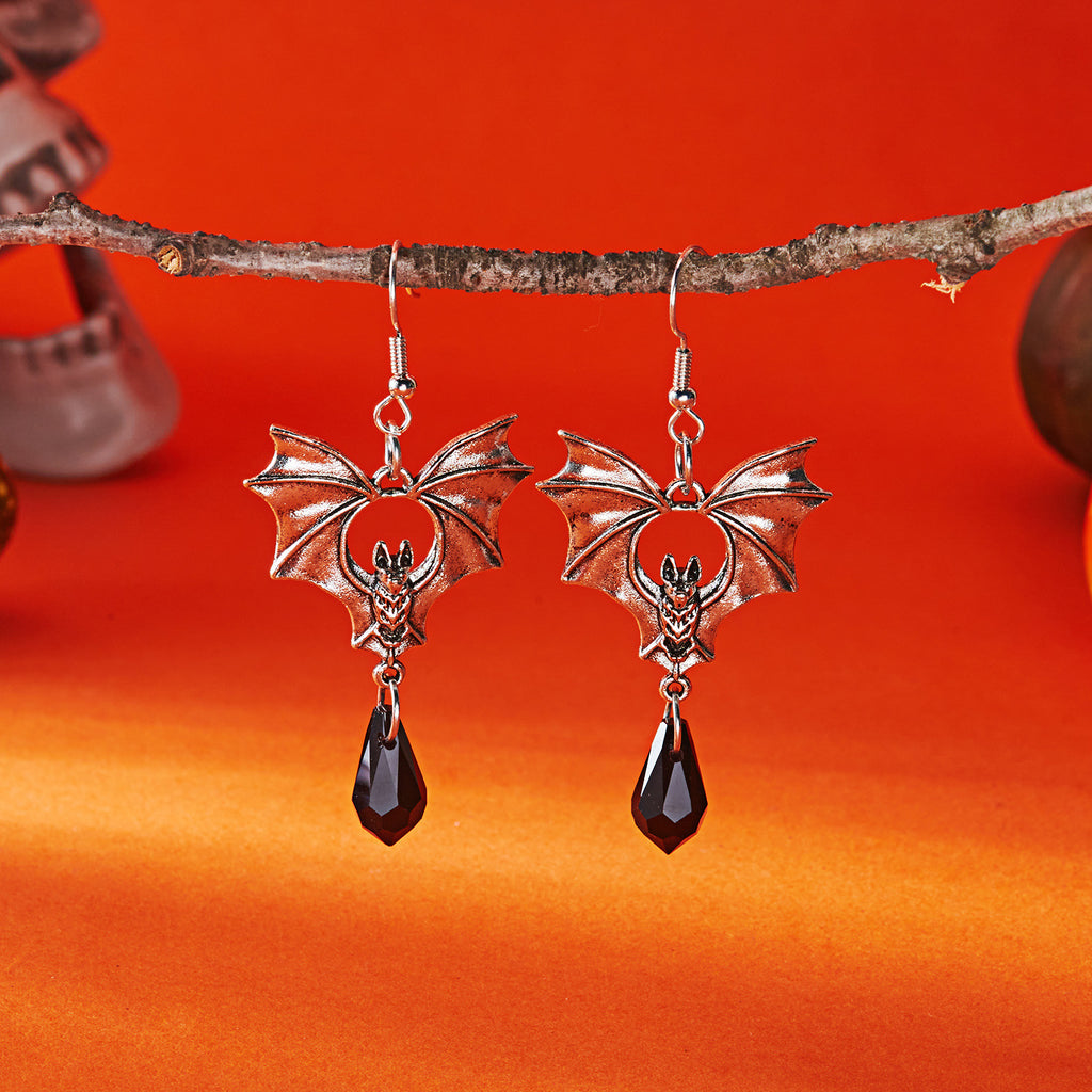 Midnight Bat Black Crystal Drop Earrings