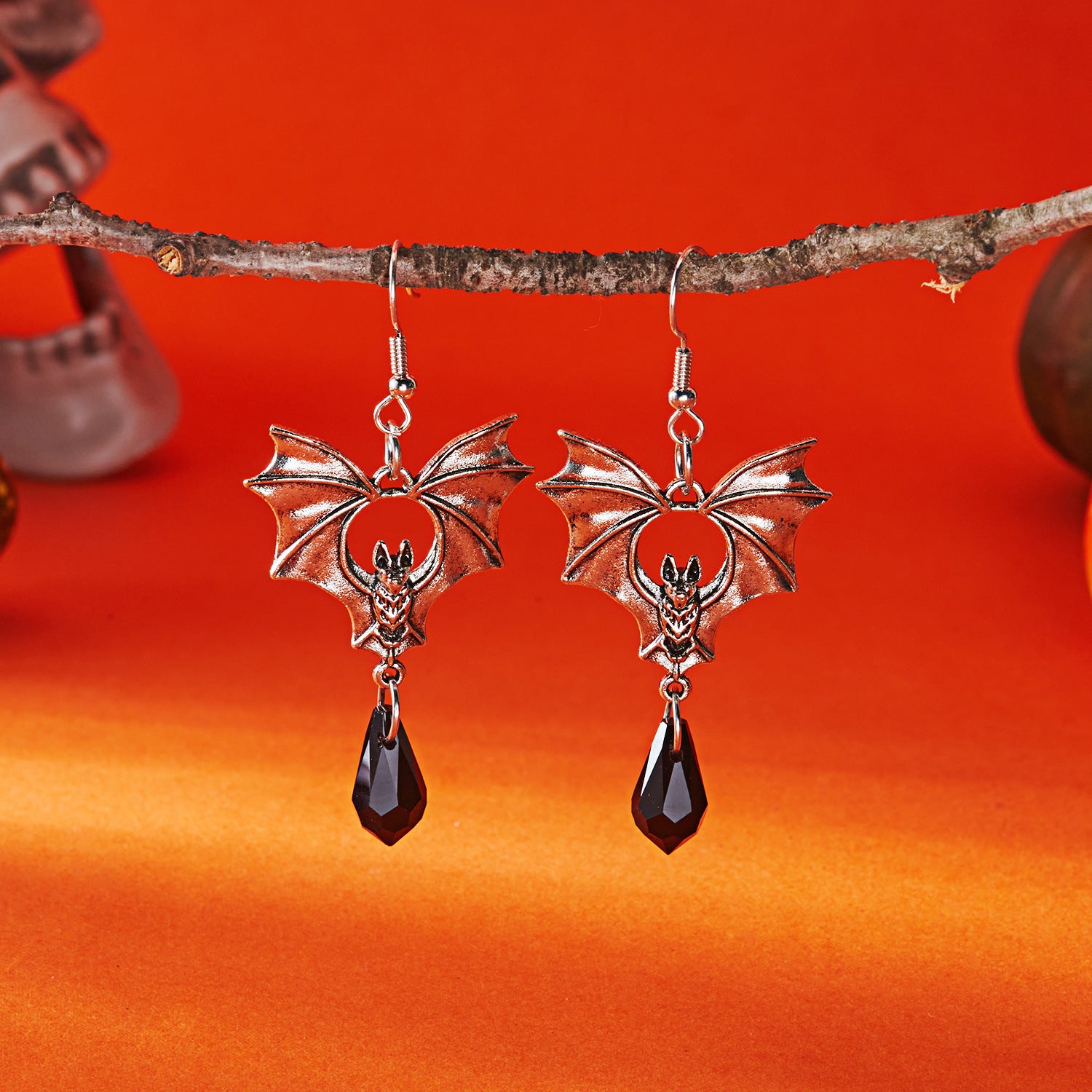 Midnight Bat Black Crystal Drop Earrings