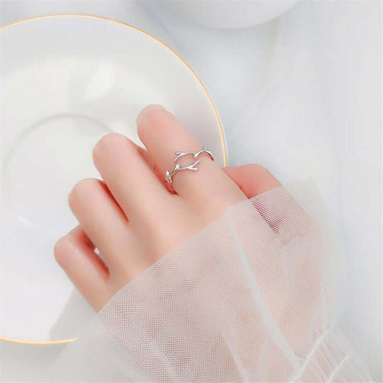 Sterling Silver Antler Deer Adjustable Ring