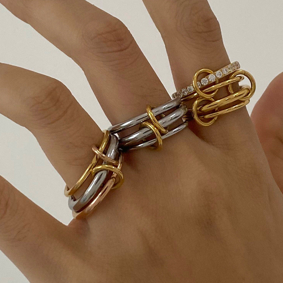 Two Tone Interlocking Layered Connected Plain Ring 