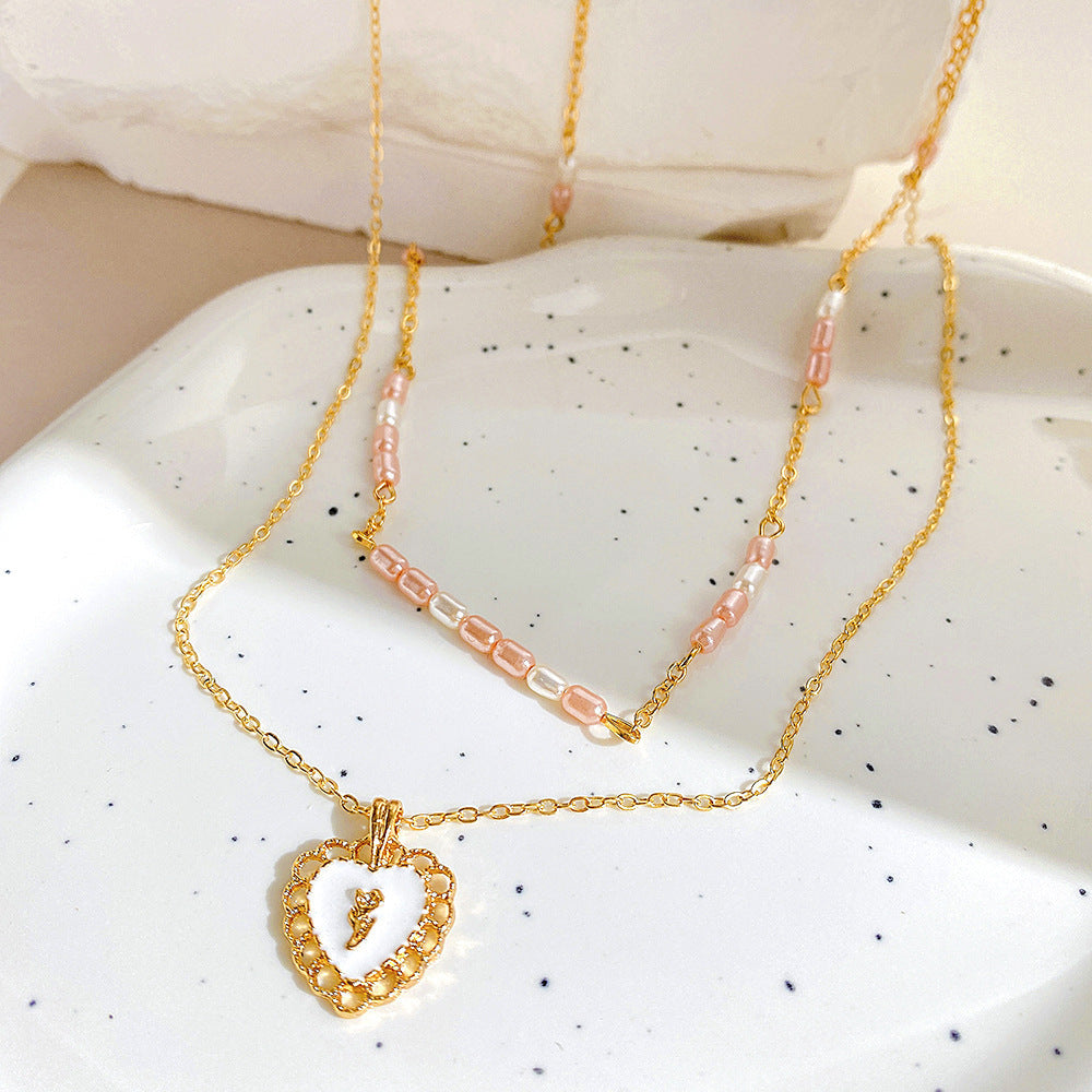 Minimal Pearl Heart Layering Pendant Necklace