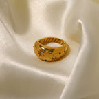 18K Gold Star Dome Ring, Gold Twist Ring, Star Ring, Thick Ring