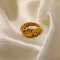 18K Gold Star Dome Ring, Gold Twist Ring, Star Ring, Thick Ring