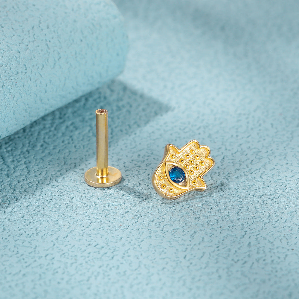 16G Evil Eye Hamsha Flat Back Tragus Daith Earrings | HC021