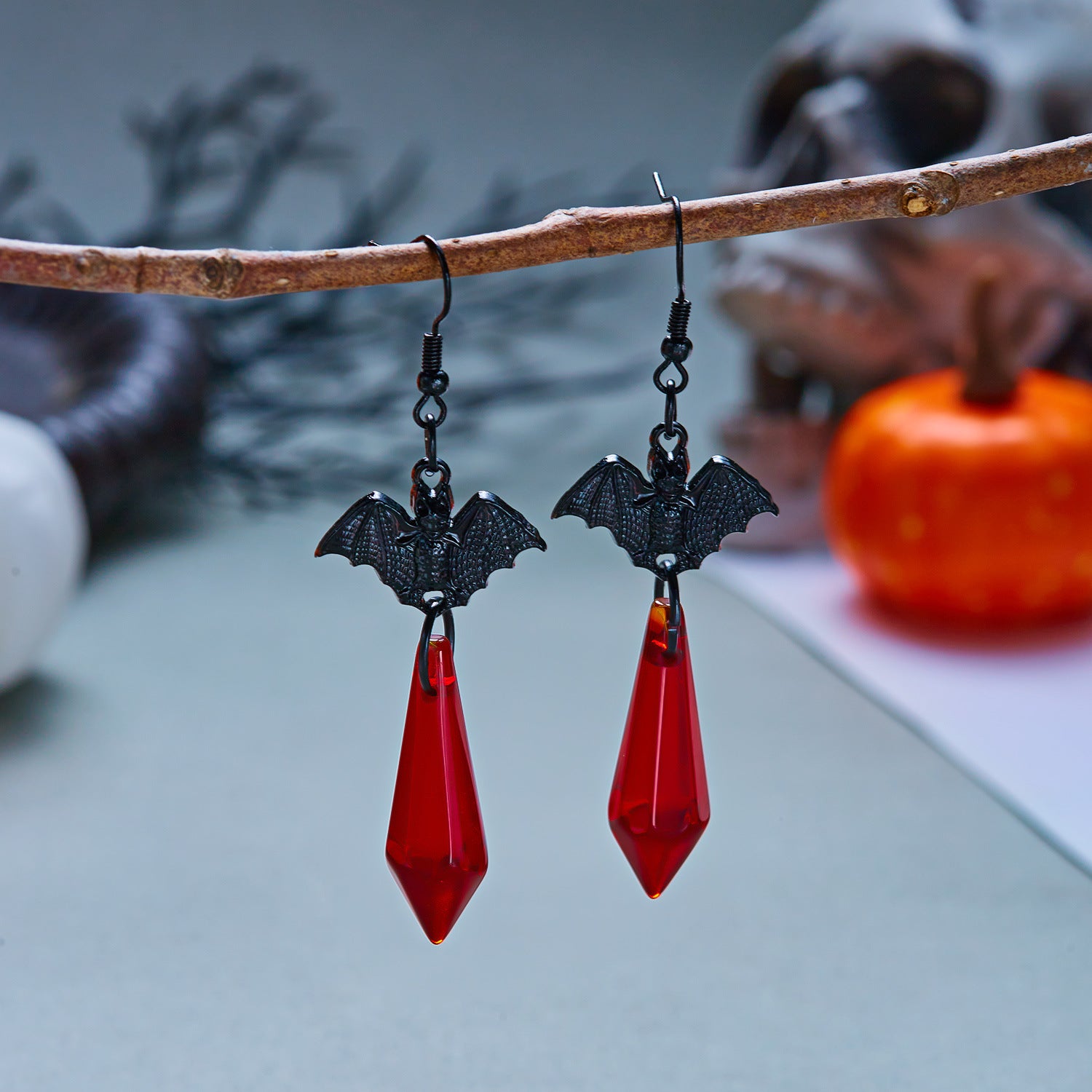 Midnight Bat Black Crystal Drop Earrings