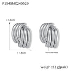 14K Gold Ribbed Triple Open Hoop Earrings Stud