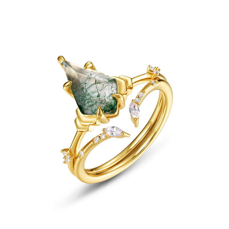 Moss Agate Kite Shaped Stacking Ring