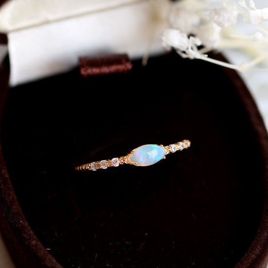 Marquise Opal Thin Band Ring