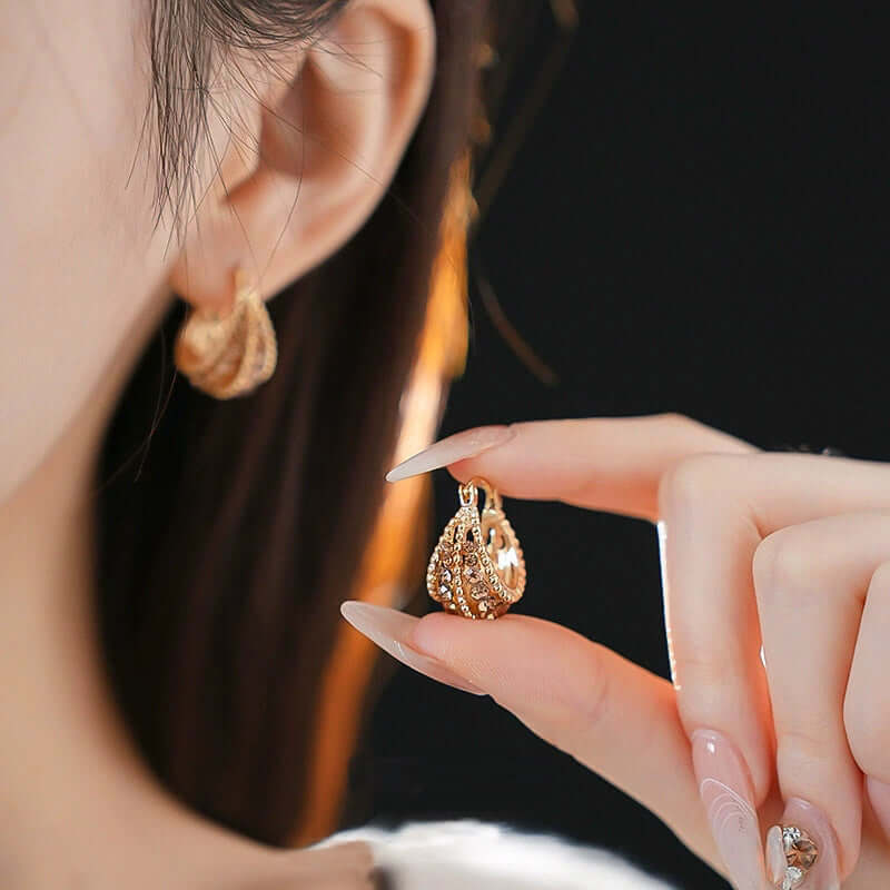 Hollow Basket French Hoop Earrings