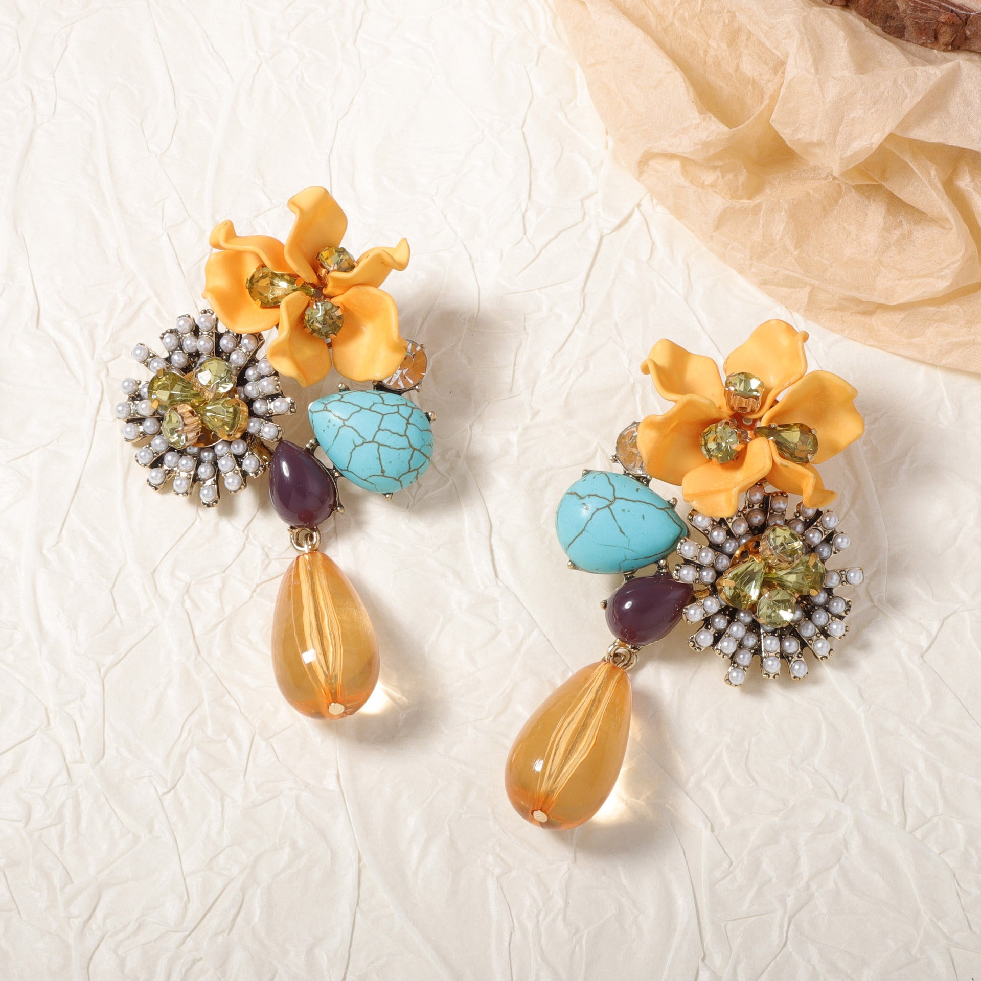 Flower Bloom Statement Drop Earrings