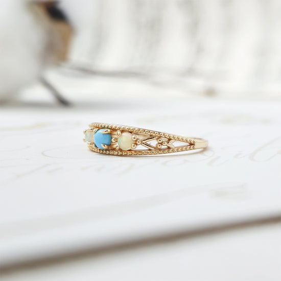 Ethnic Opal Turquoise Filigree Band Ring