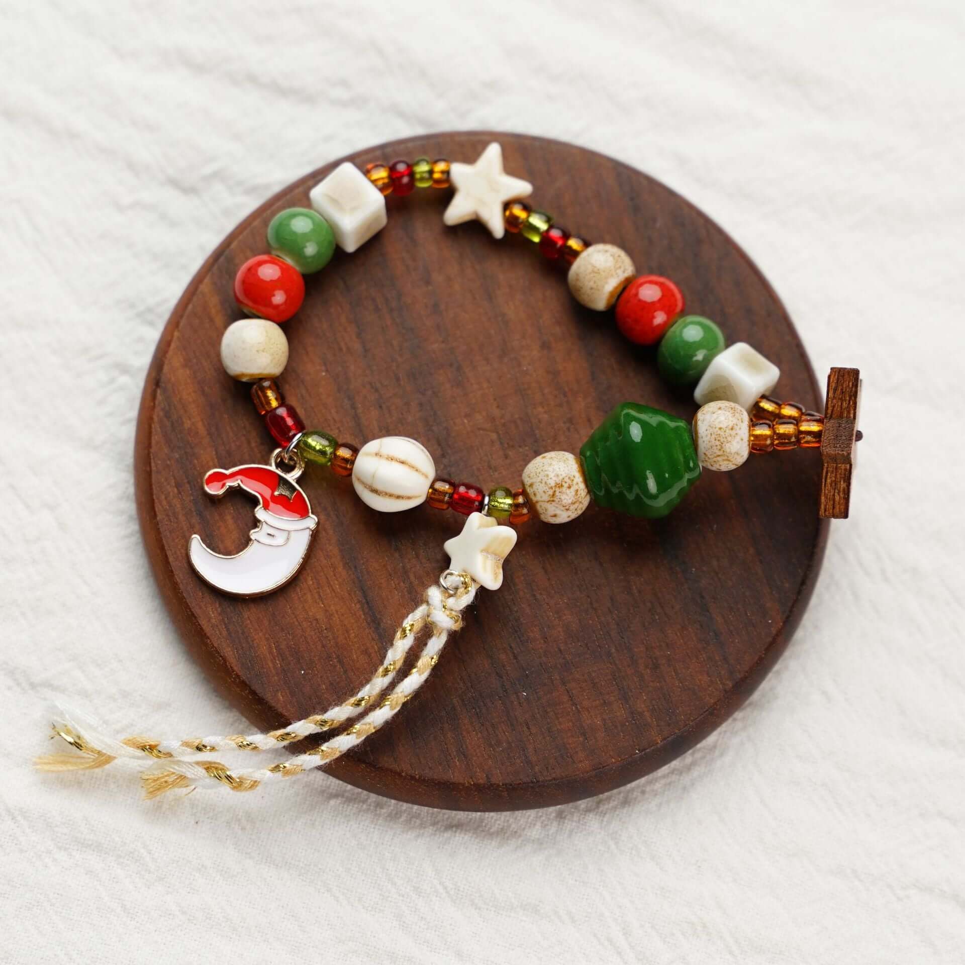 Woven Beaded Christmas Charm Bracelet