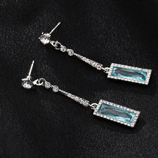 Midnight Blue Crystal Rectangle Drop Earrings