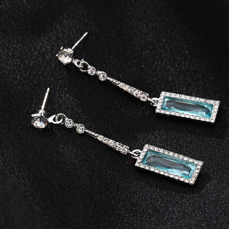 Midnight Blue Crystal Rectangle Drop Earrings