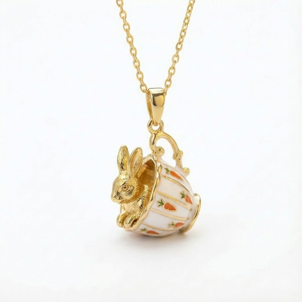 Pinkish Teacup Puppy Necklace