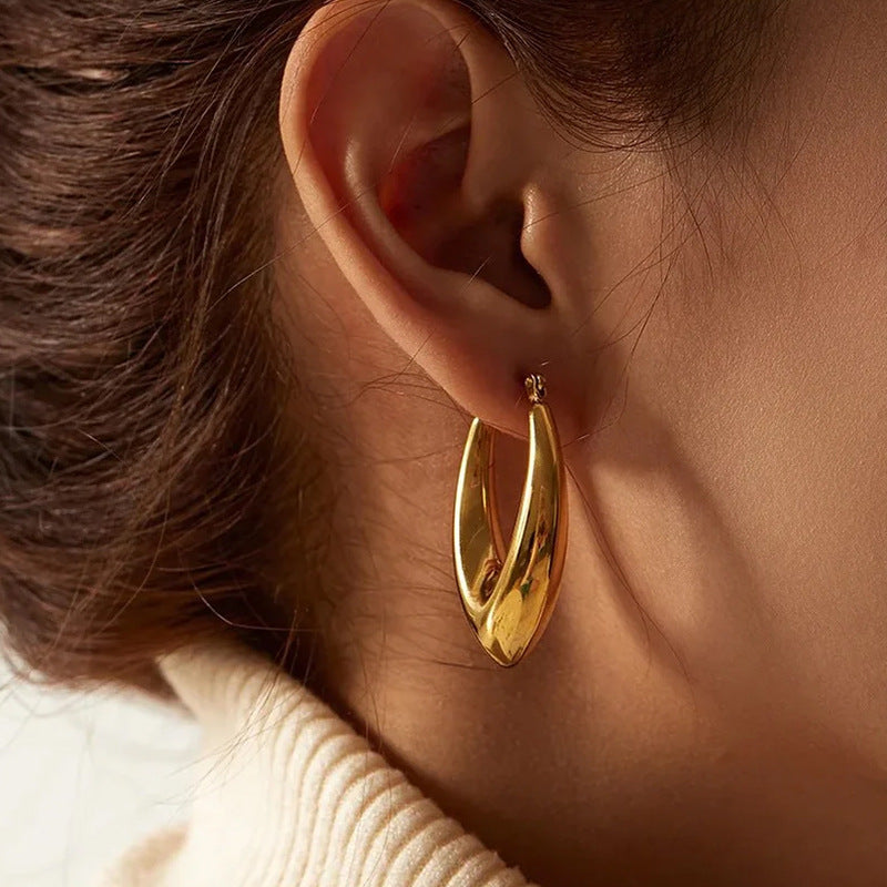 18K Gold Plated French Curve Hoop Earrings