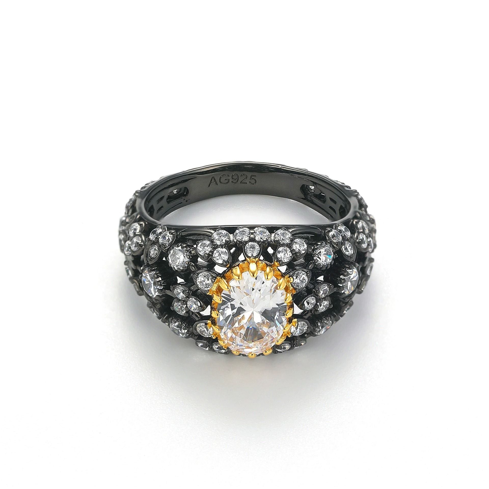 Vintage Black Gold Statement Cocktail Ring