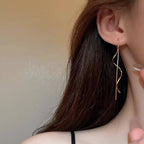 Gold Spiral Long Chain Threader Earrings