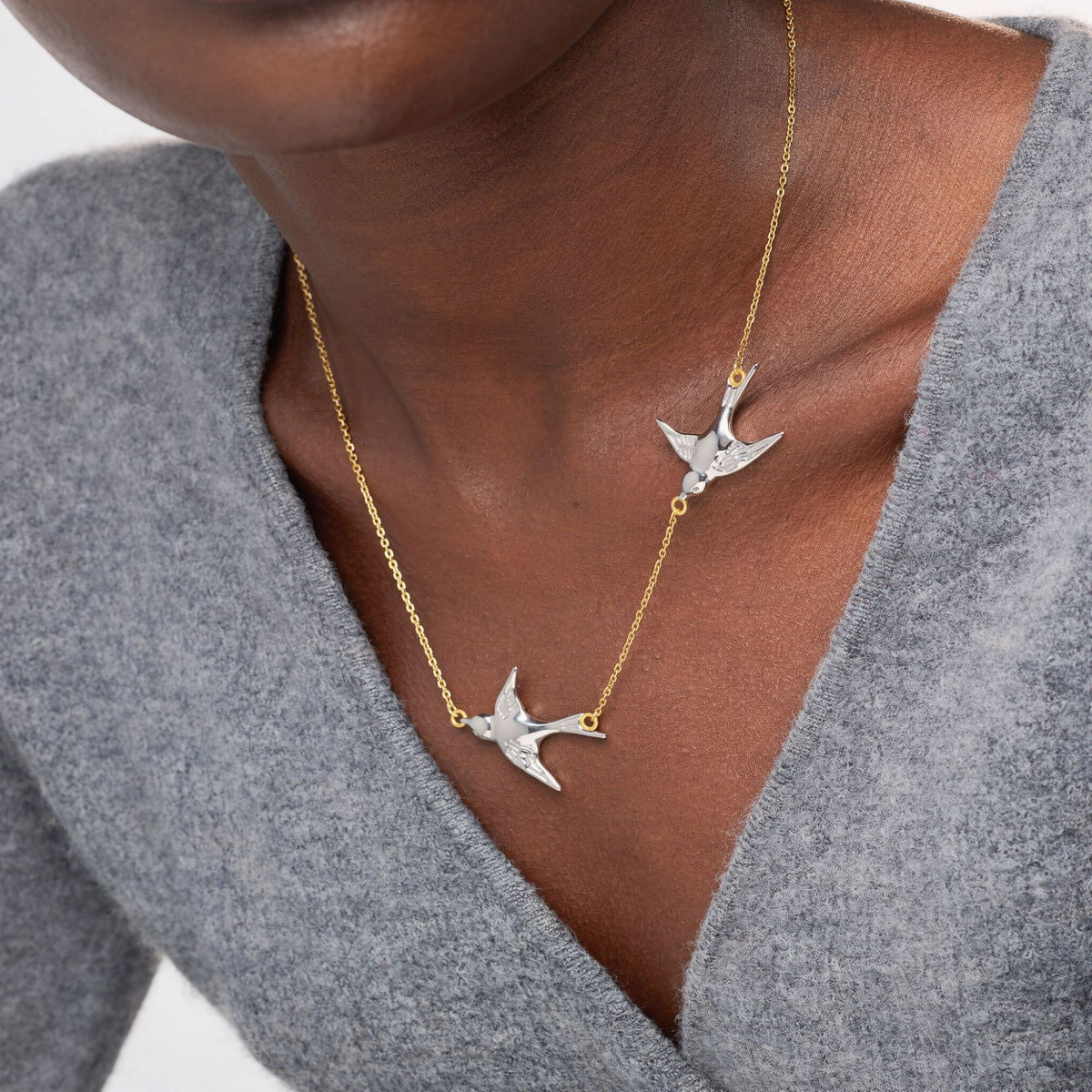 Free Spirit Double Swallow Two-Tone Necklace