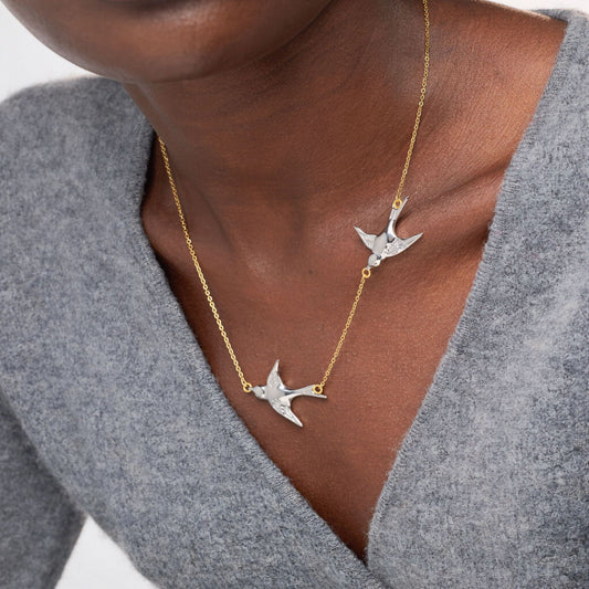Free Spirit Double Swallow Two-Tone Necklace