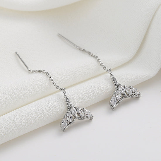 Tiny Mermaid Tail Diamond Threader Earrings