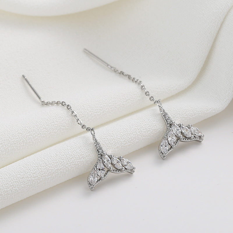 Tiny Mermaid Tail Diamond Threader Earrings