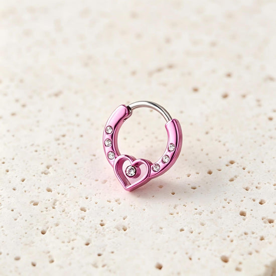 Rebel Pink Heart Horseshoe Circular Nose Ring