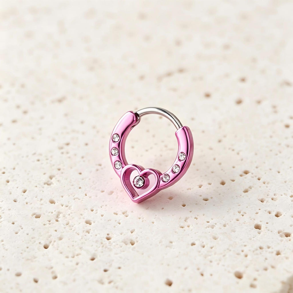 Rebel Pink Heart Horseshoe Circular Nose Ring
