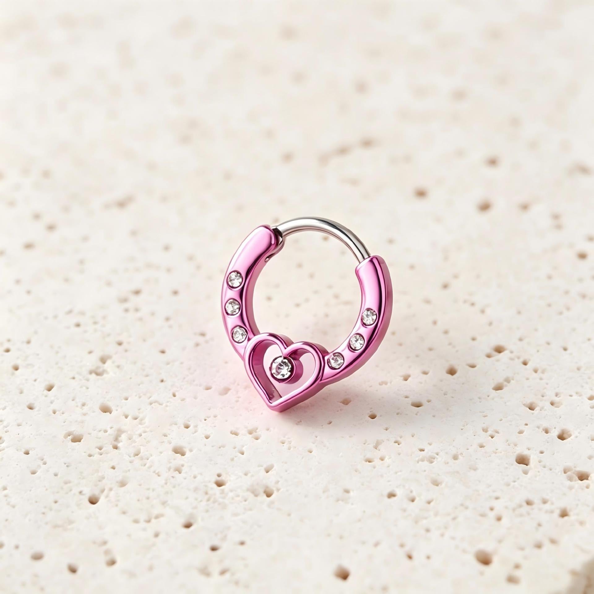 Rebel Pink Heart Horseshoe Circular Nose Ring
