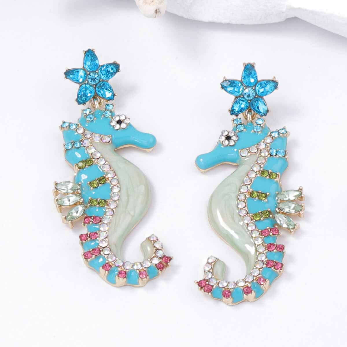 Sparkly Seahorse Summer Ocean Earrings
