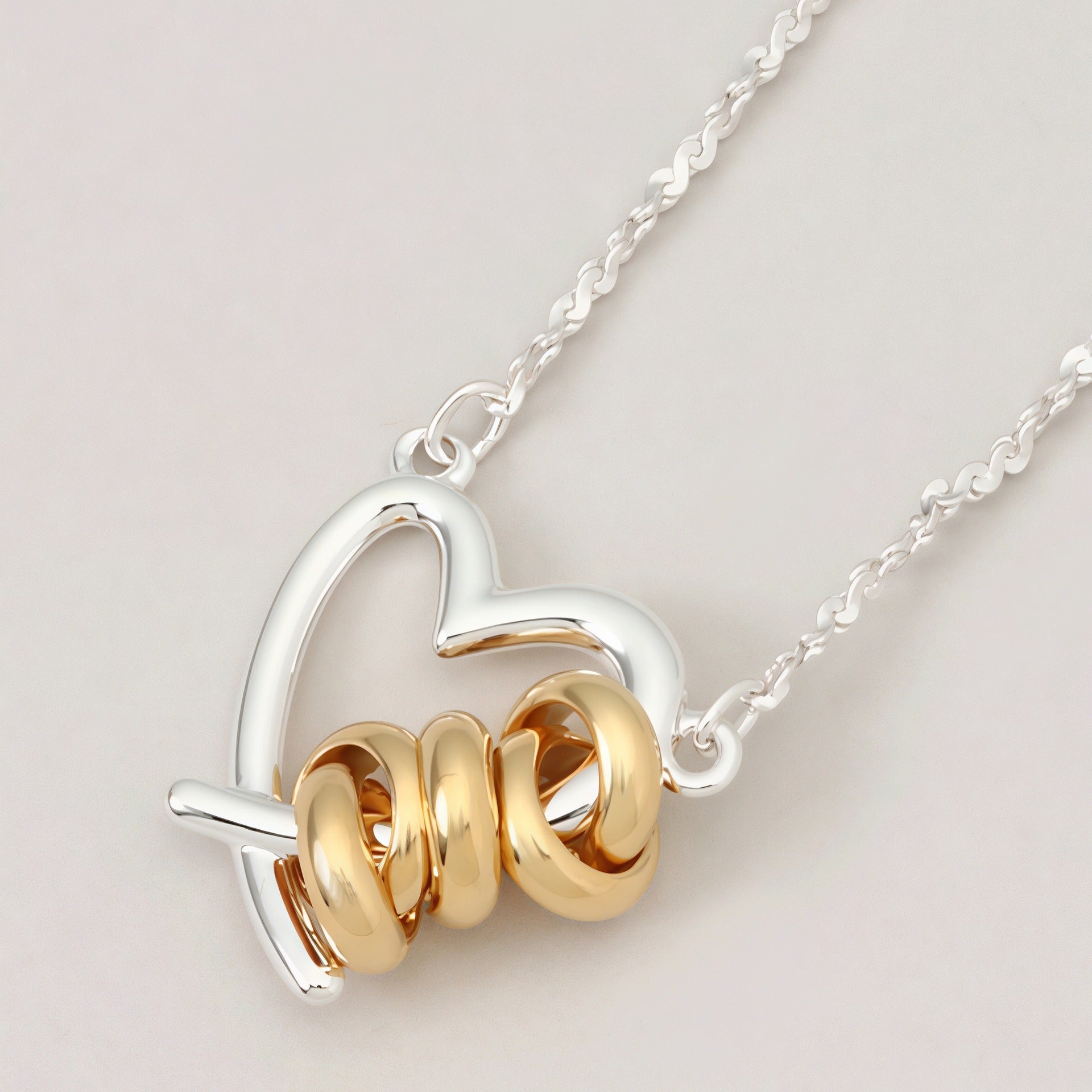 Two-Tone Love Knot Heart Lariat Necklace