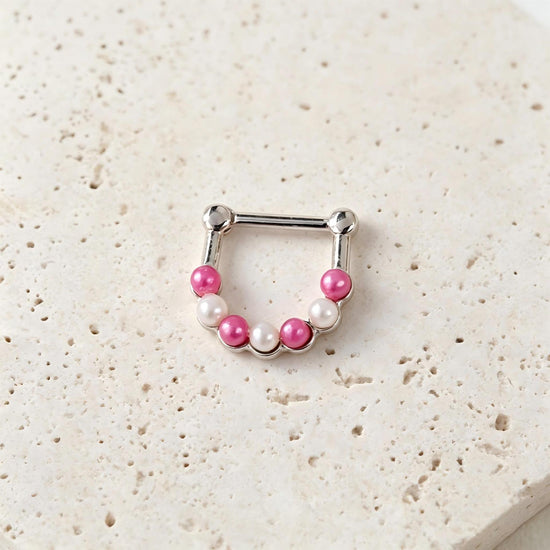 Rebel Pink Heart Horseshoe Circular Nose Ring