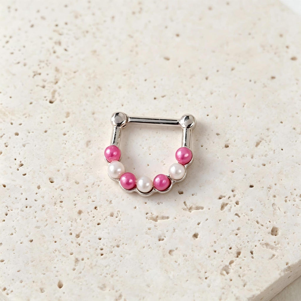 Rebel Pink Heart Horseshoe Circular Nose Ring