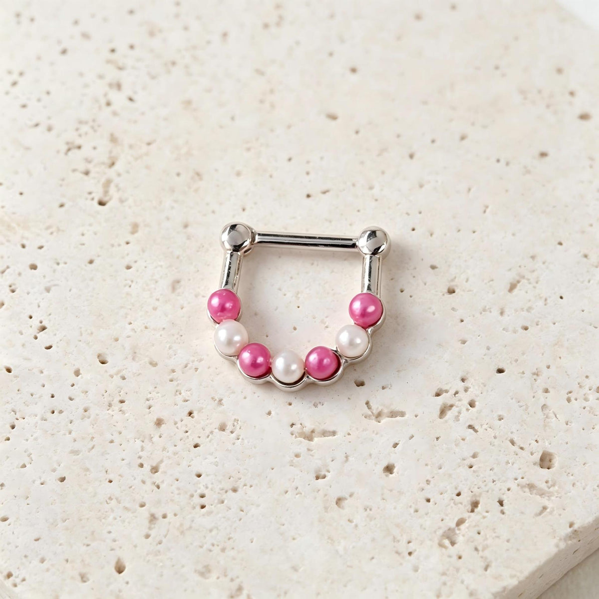 Rebel Pink Heart Horseshoe Circular Nose Ring
