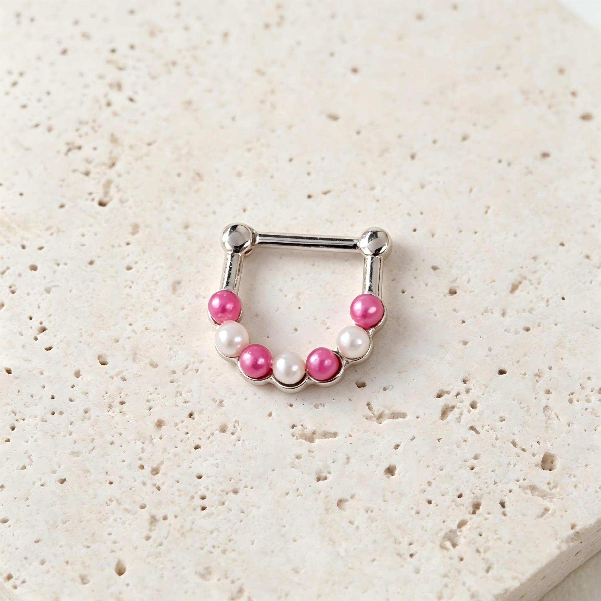 Rebel Pink Heart Horseshoe Circular Nose Ring