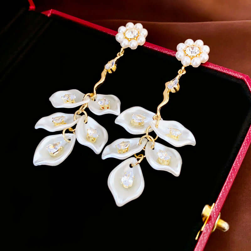 Pearl Petal Drop Earrings
