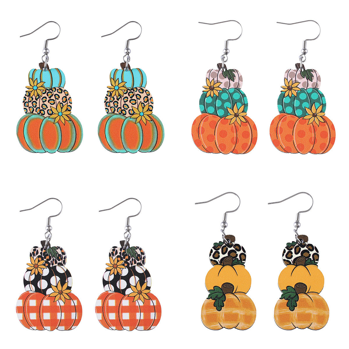 Polka Dot Pumpkin Fall Thanksgiving Drop Earrings