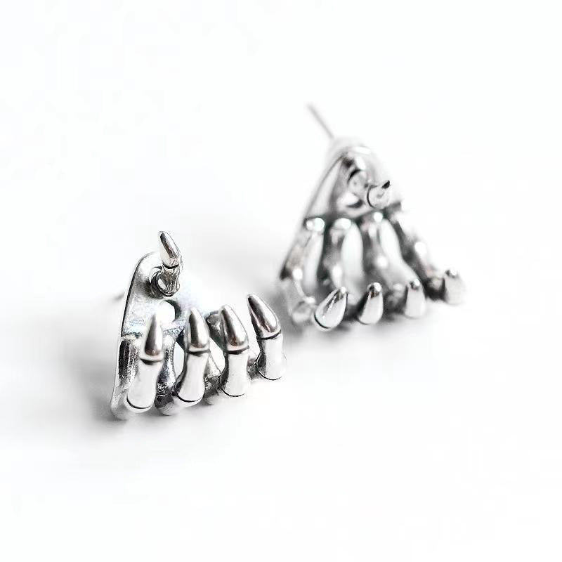 Grunge Punk Skeleton Claw Hand Stud Earrings