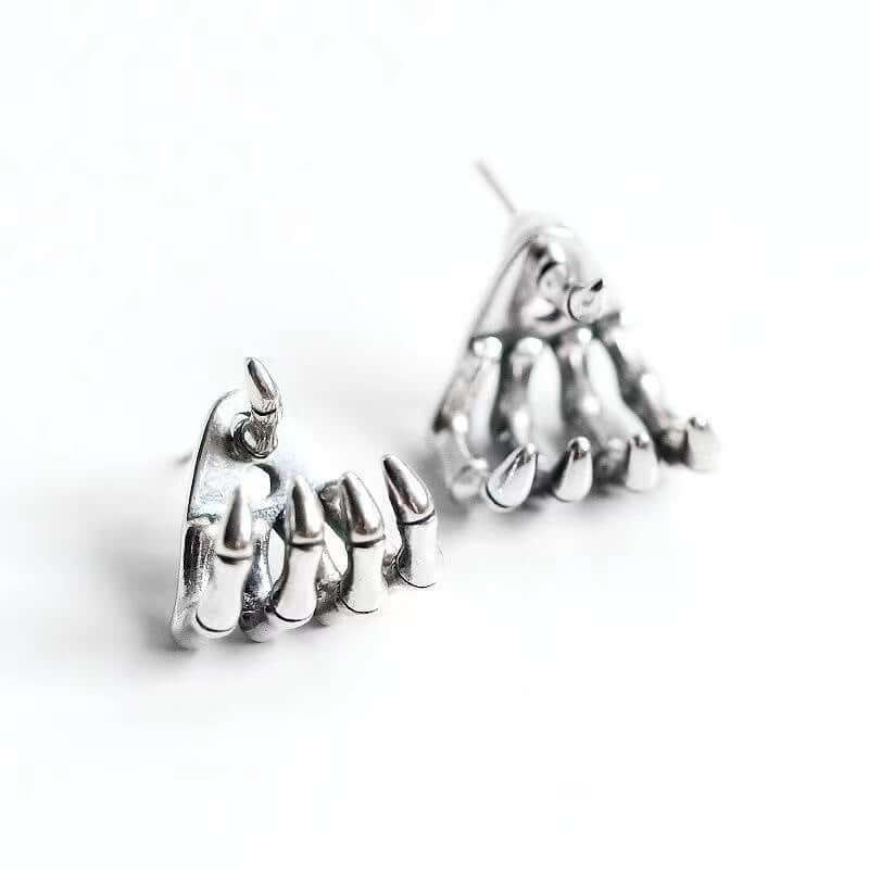 Grunge Punk Skeleton Claw Hand Stud Earrings